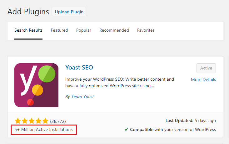 Where to find the number of active installations for a WordPress plugin