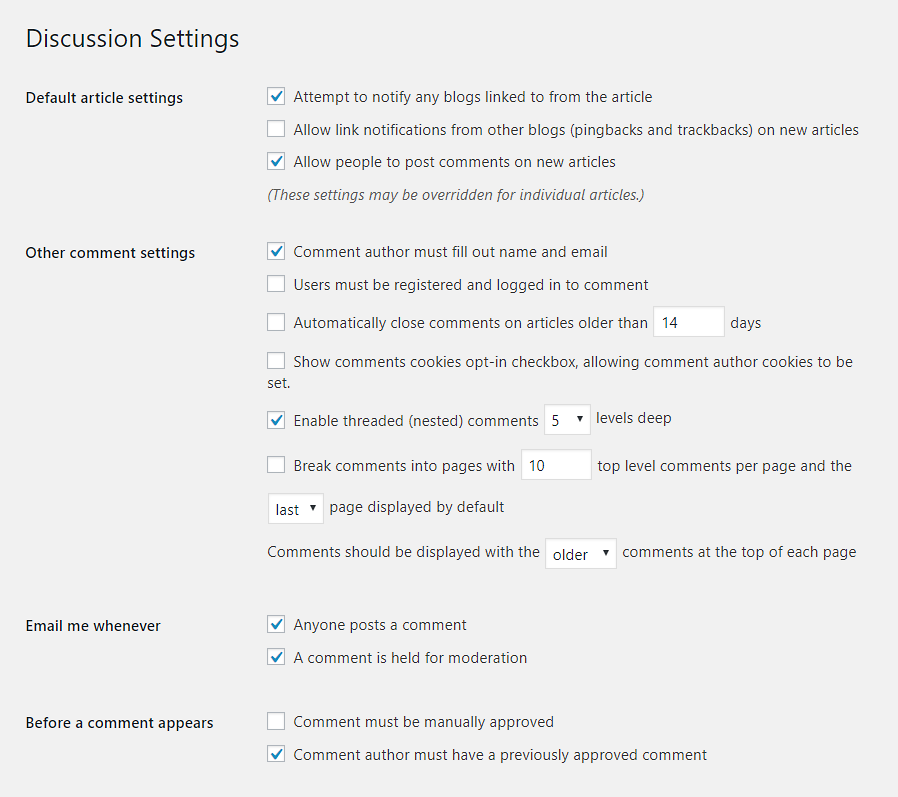 Configure your comment settings in WordPress.