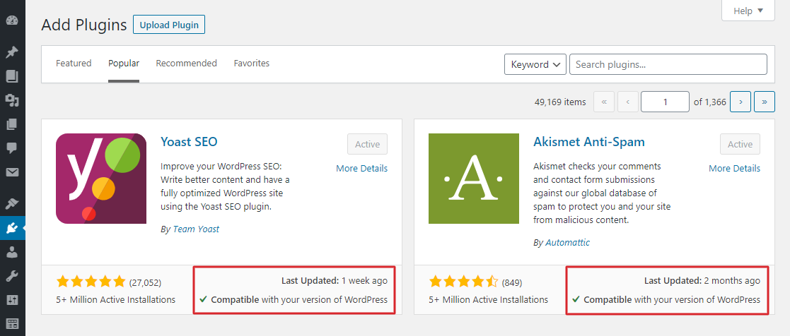 Check the last update date and compatibility before installing a WordPress plugin
